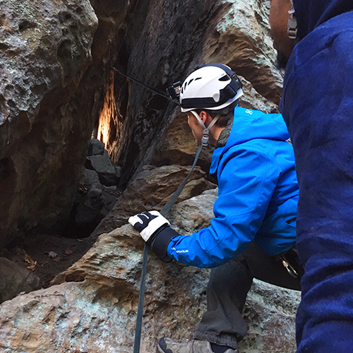 Cameron Fontana attempting "The Crack" at High Rock Adventures, Hocking Hills Ohio