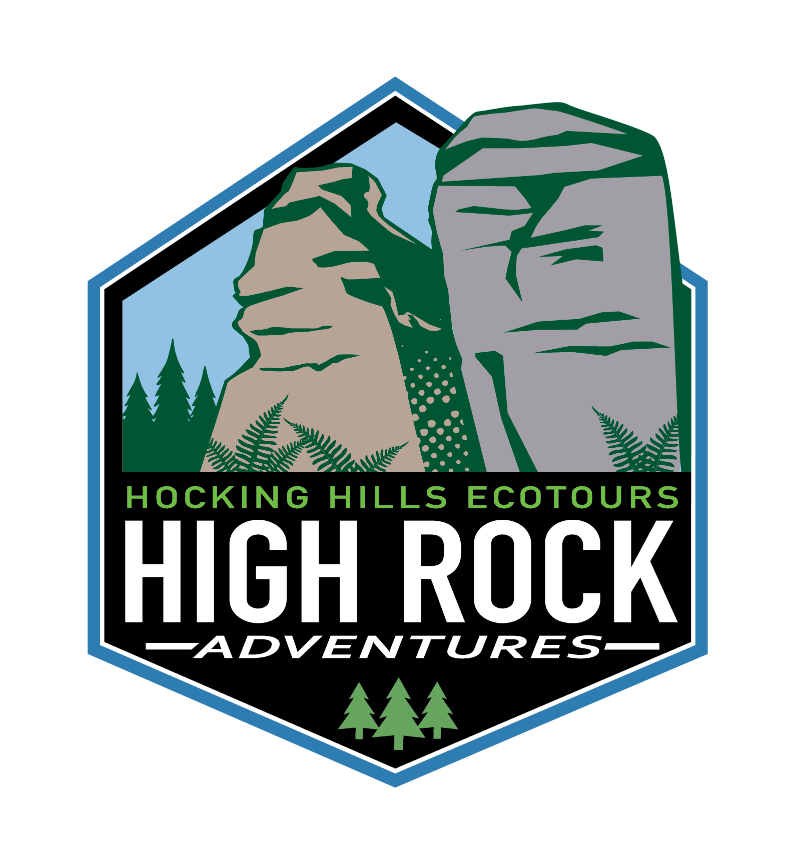 HIGH ROCK_ECO_bluesky_whiteGlow_logo_FERNS High Rock Adventures logo