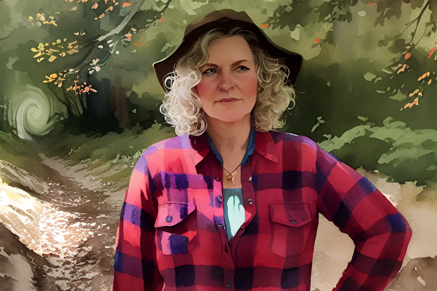 Aunt Jo in forest painting